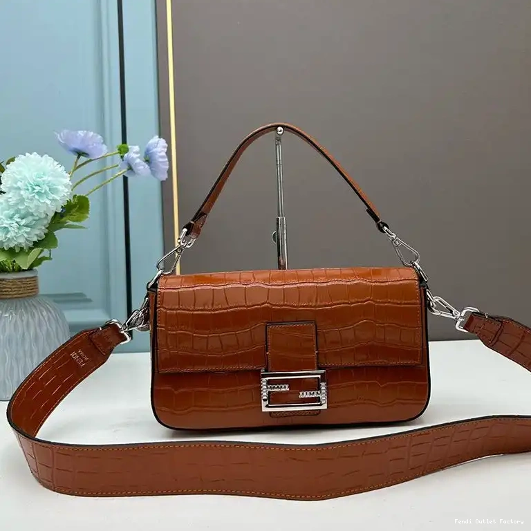 HOT Brown Crocodile Re-Edition Medium Baguette Fendi In Bag Leather 0701
